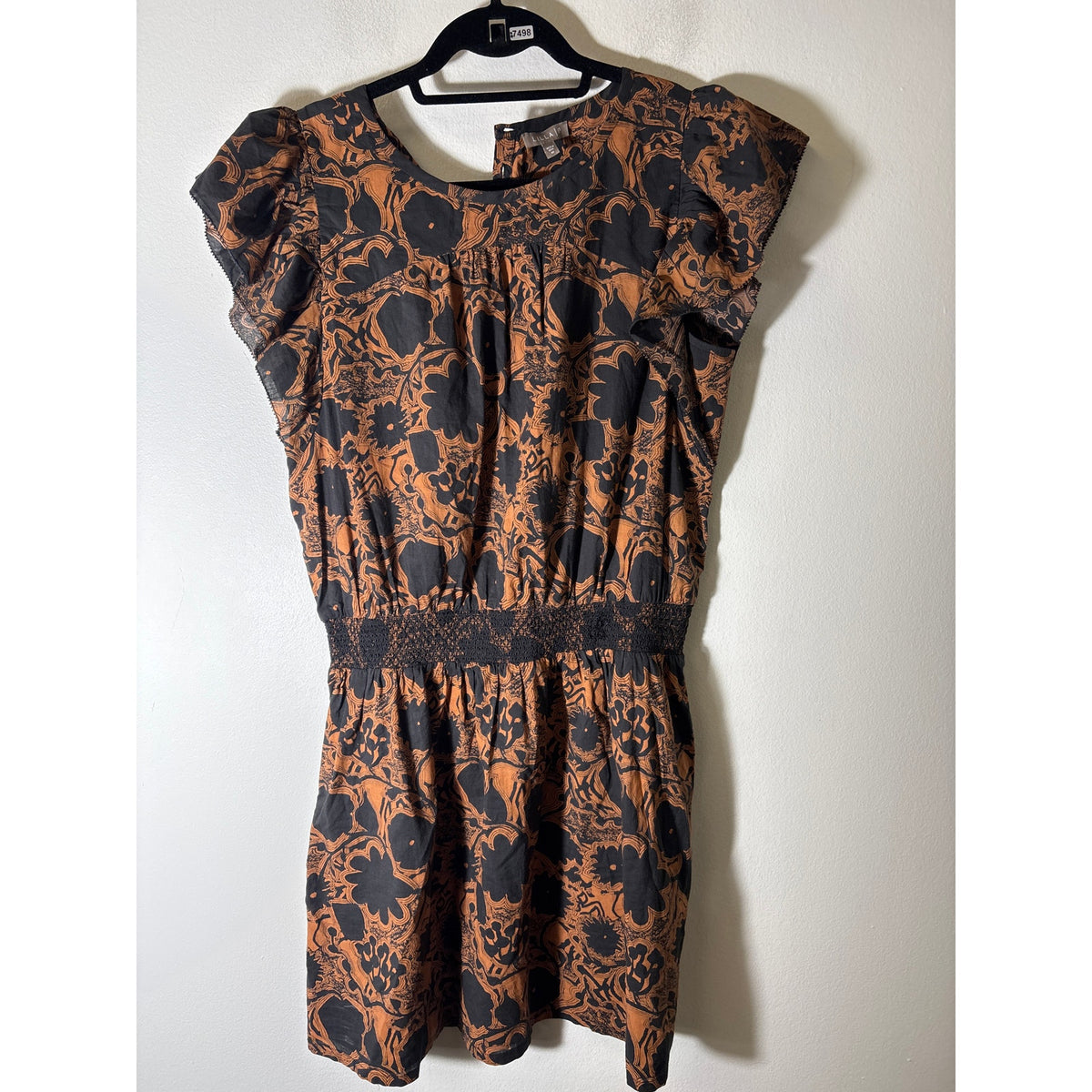 Lilla P Brown and Black Flutter Sleeve Cotton Knee Length Dress sz M