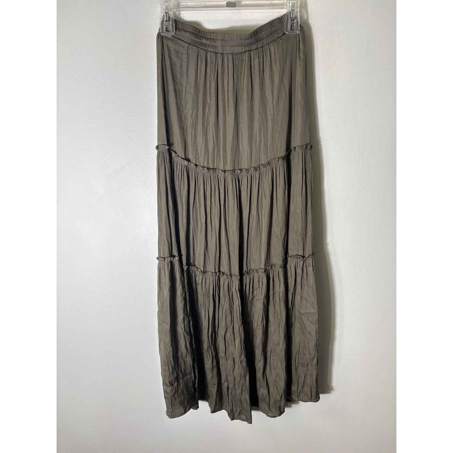 Versona Olive Green Silky Tiered Maxi Skirt Sz XS