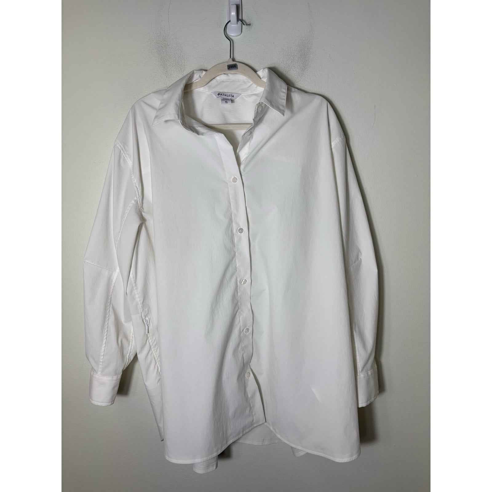 Athleta White Long Sleeve Over Sized Button Up Shirt Sz XL