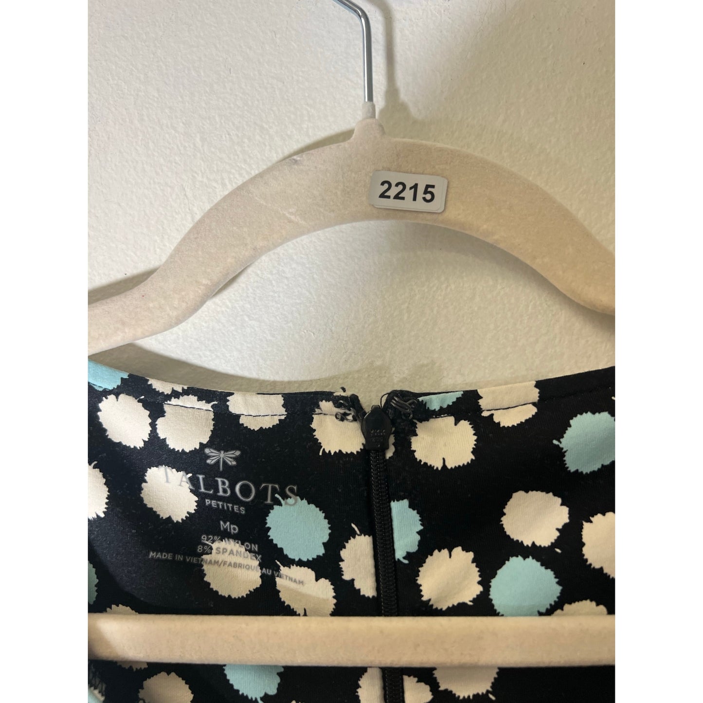 Talbot's Black White Teal Print Half Sleeve Knee Length Dress Sz MP
