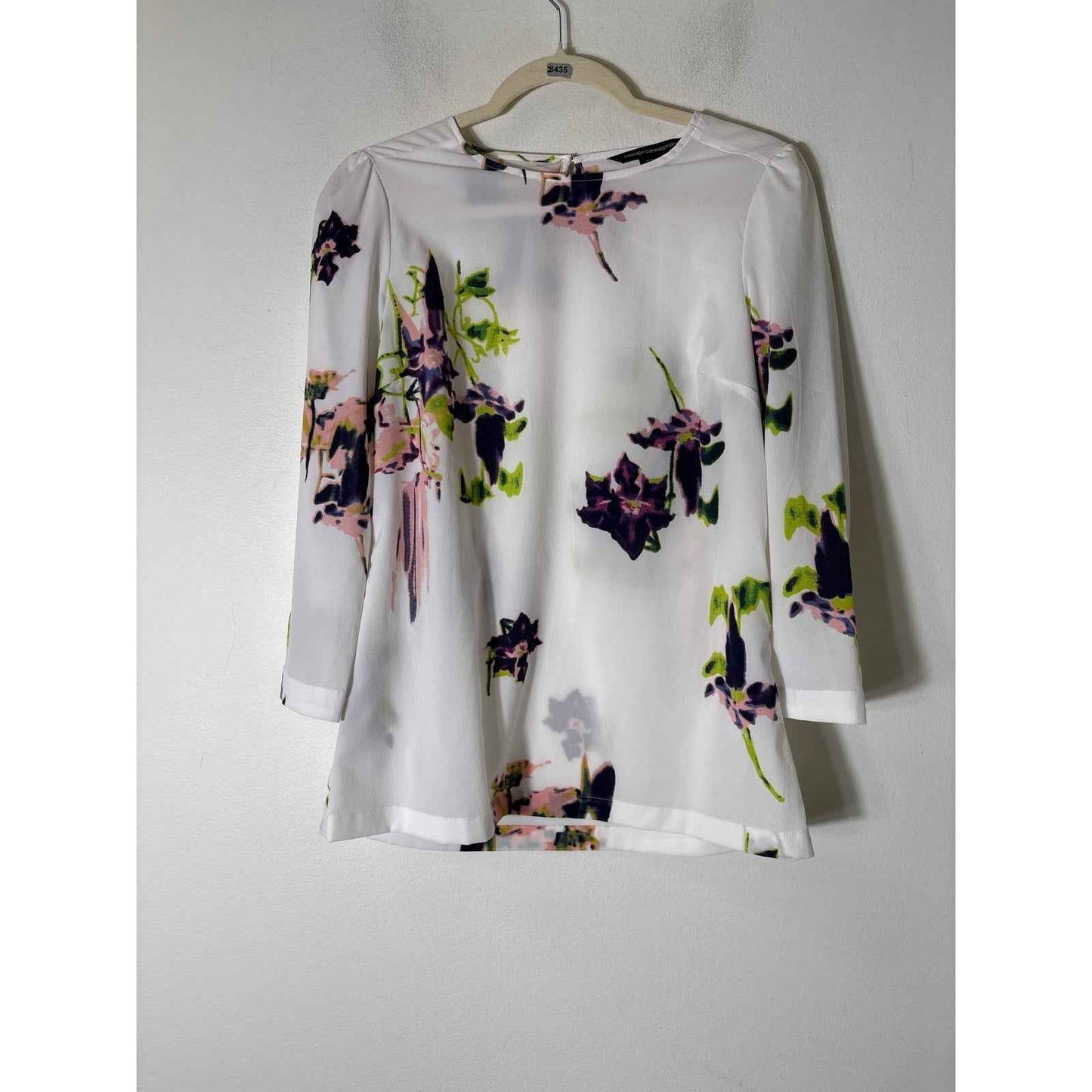 French Connection White Floral Long Sleeve Tunic Sz 2
