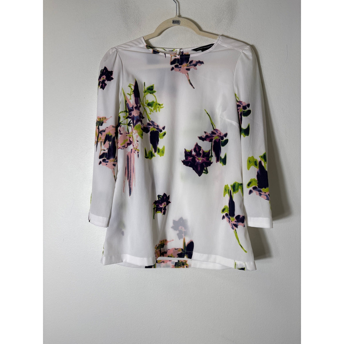 French Connection White Floral Long Sleeve Tunic Sz 2