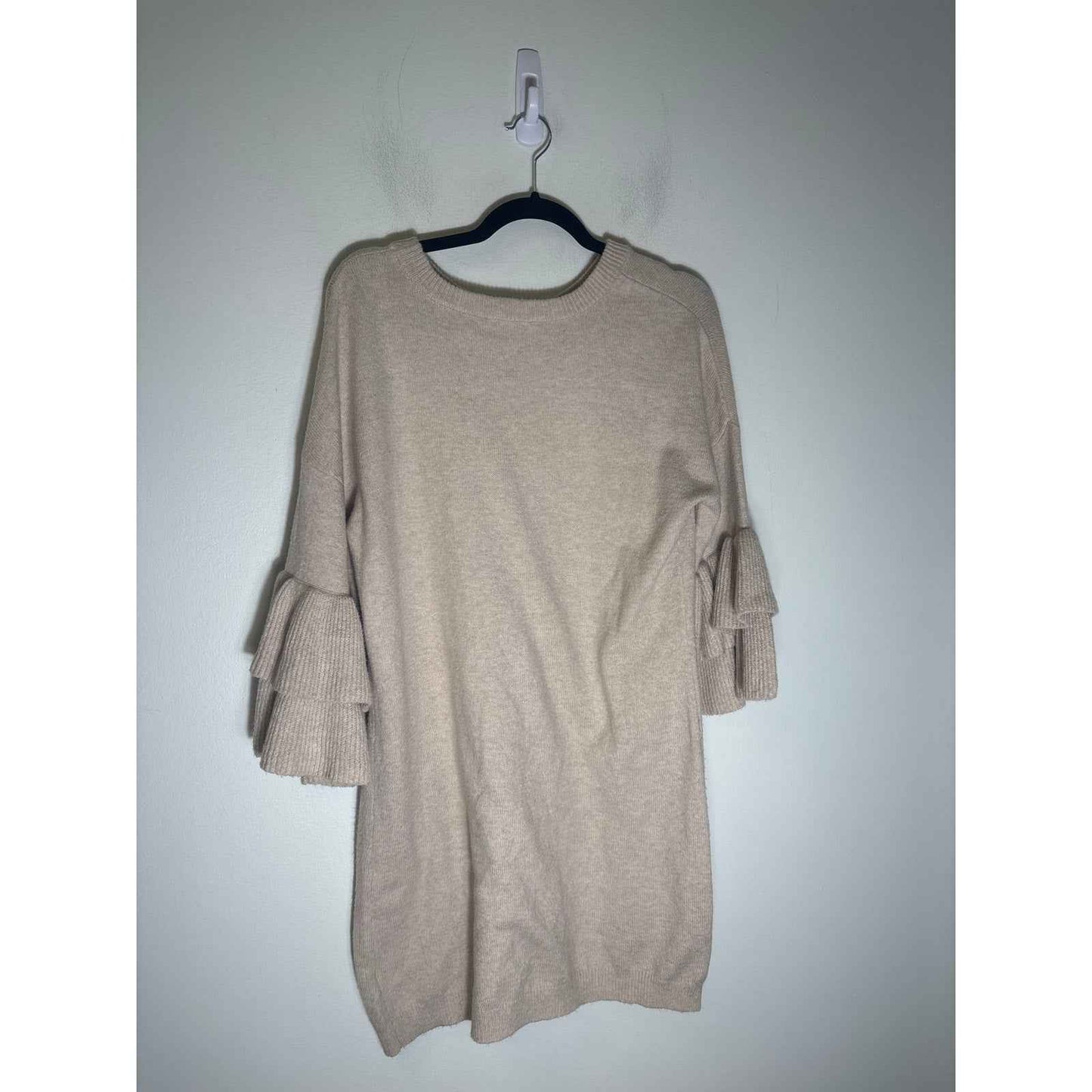 BB Dakota Tan 3/4 Sleeve Knee Length Sweater Dress Sz L