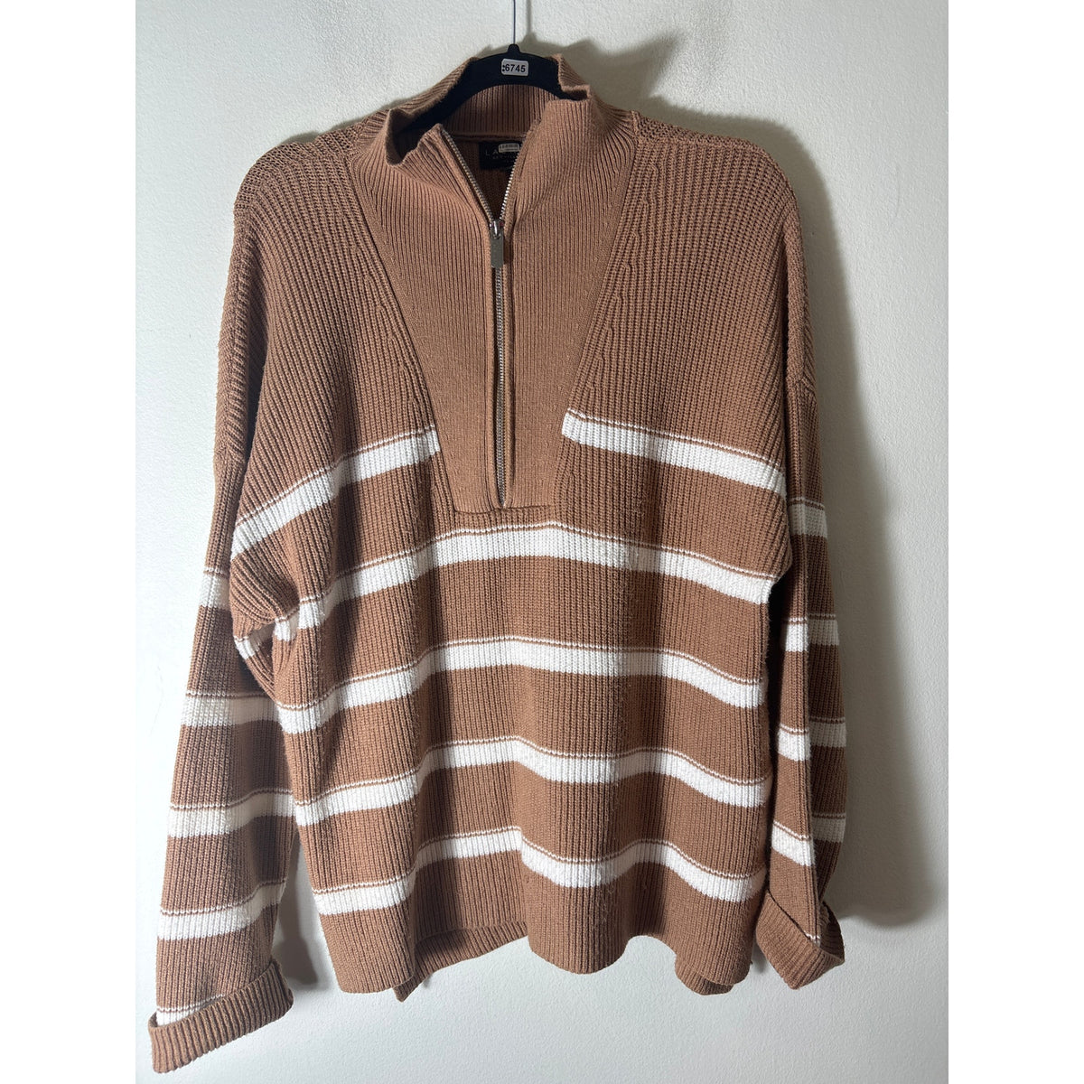 Laundry by Shelli Seigal Tan White Stripe Long Sleeve Sz L