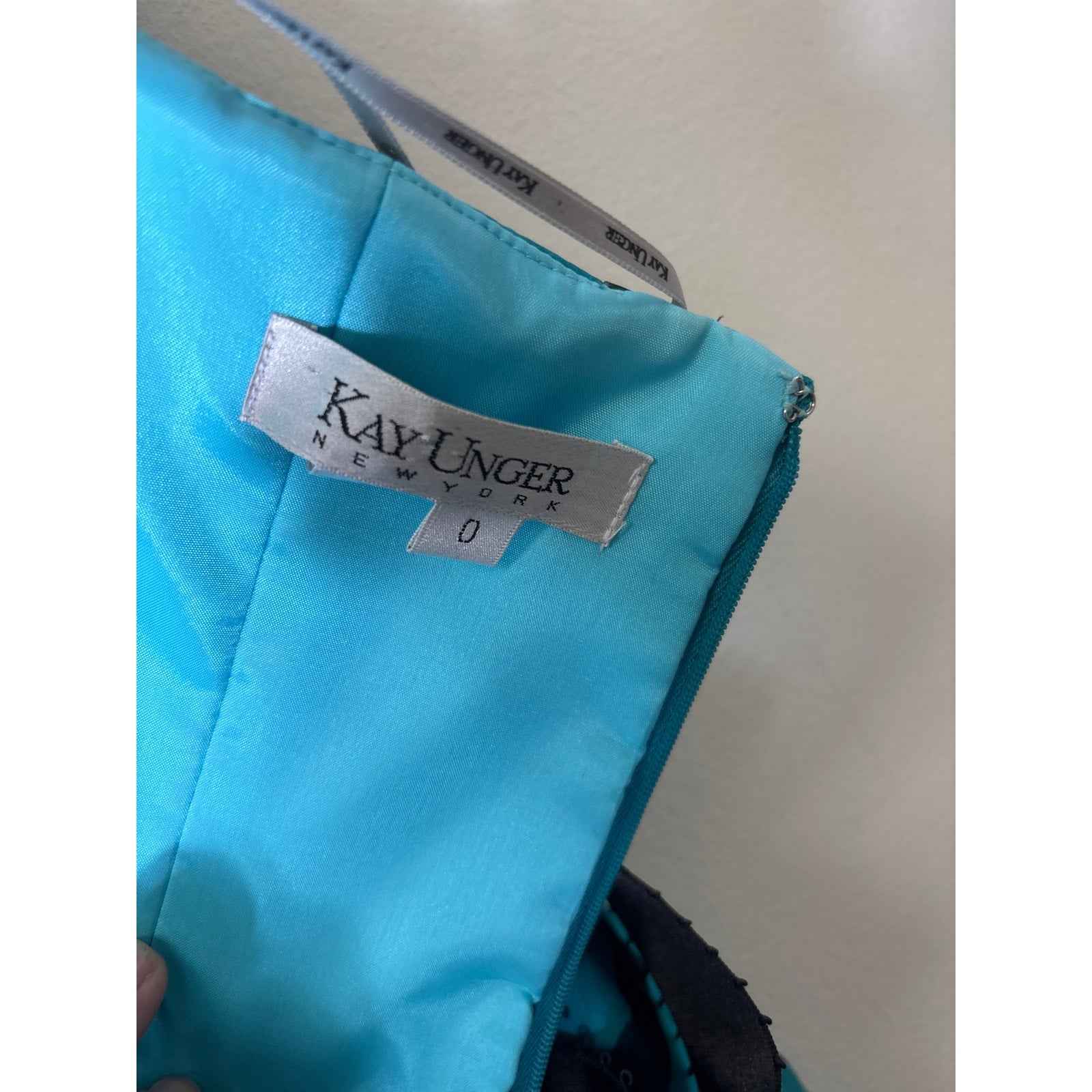 Kay Unger Teal Green Black Strapless A-Line Midi Dress Sz 0