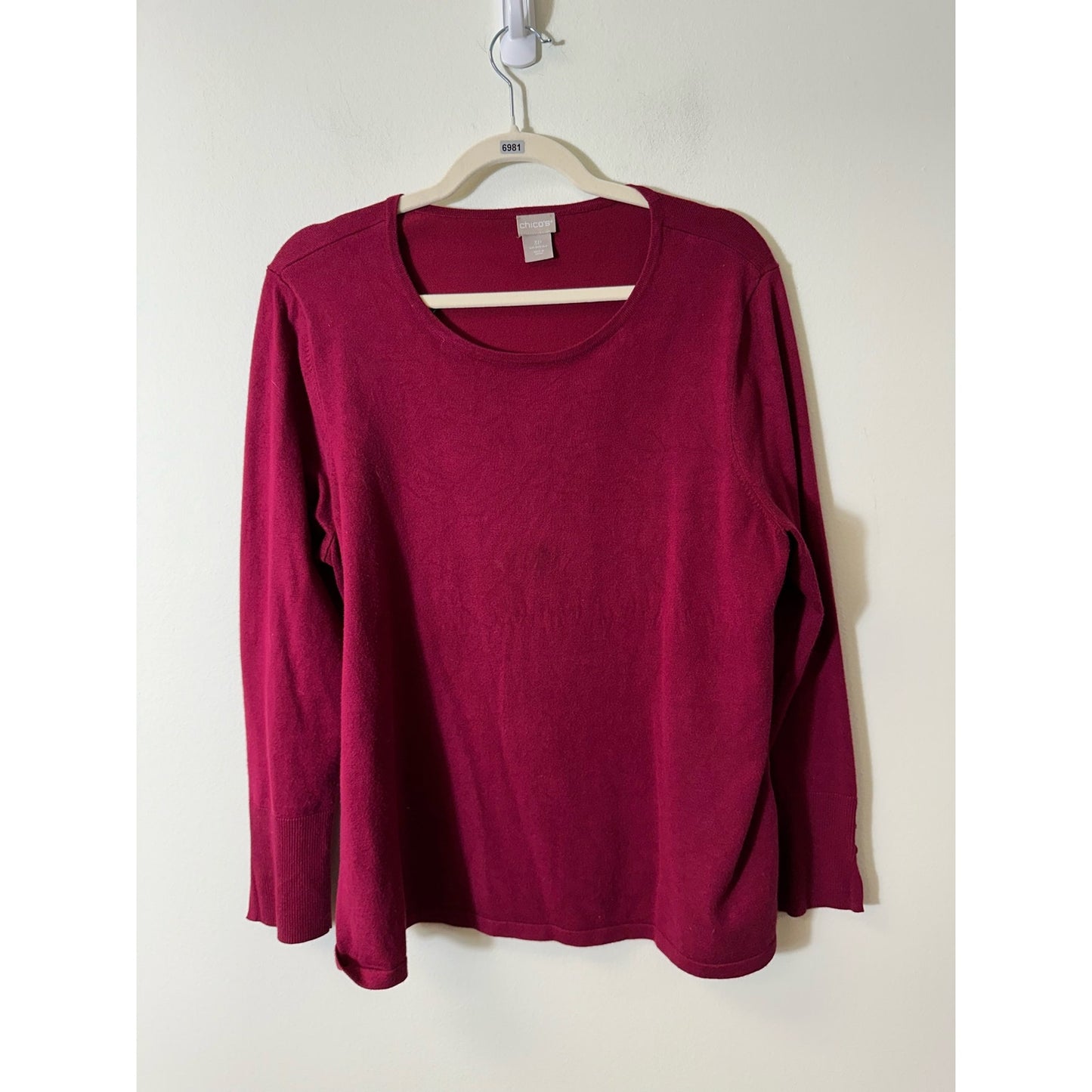 Chico's Maroon Sweater Long Sleeve Top Sz 16 (Chico's Sz 3)