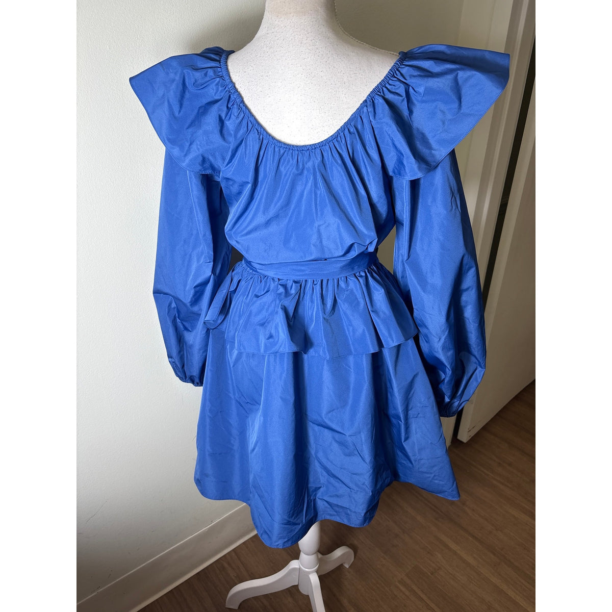 Tanya Taylor Cobalt Blue Taffeta Tiered Cocktail Dress Sz 6