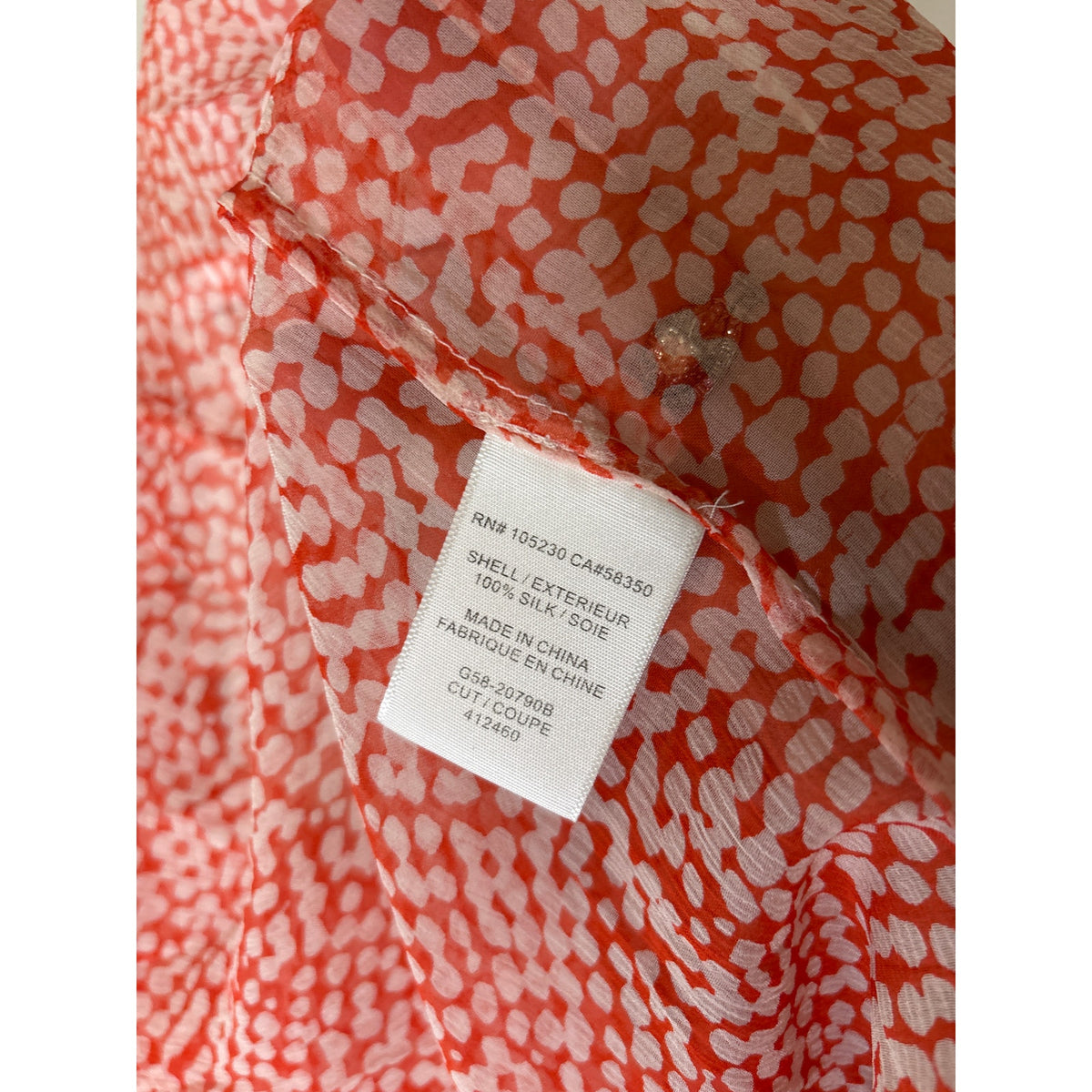 NWT Joie Red White Print Sheer Flutter Sleeve Silk Top Sz S