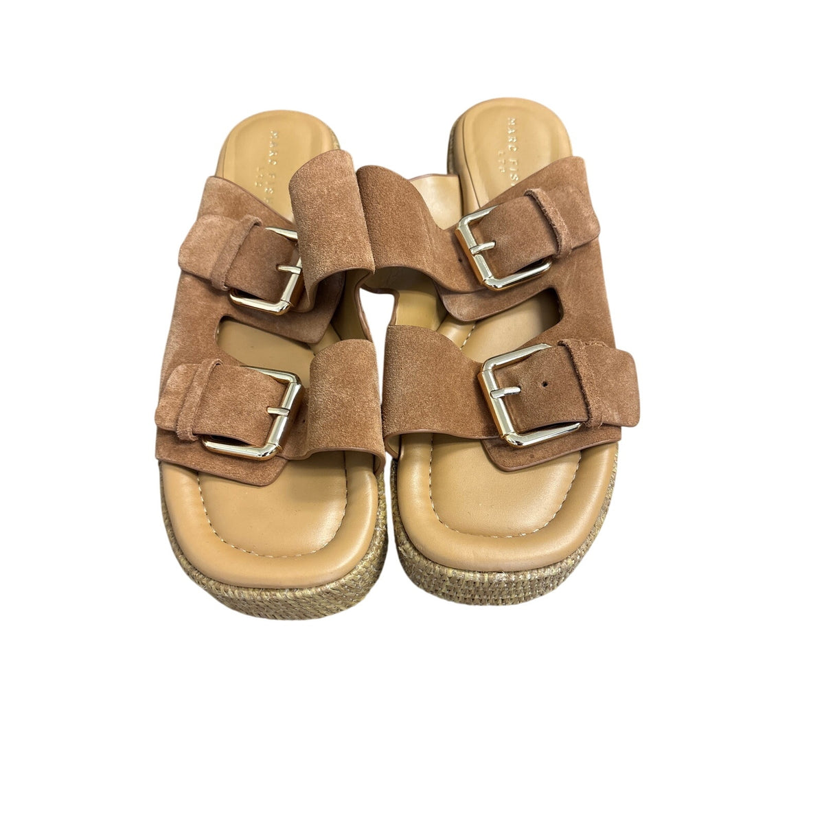 Marc Fisher Brown Suede Double Buckle Wedges Sz 8