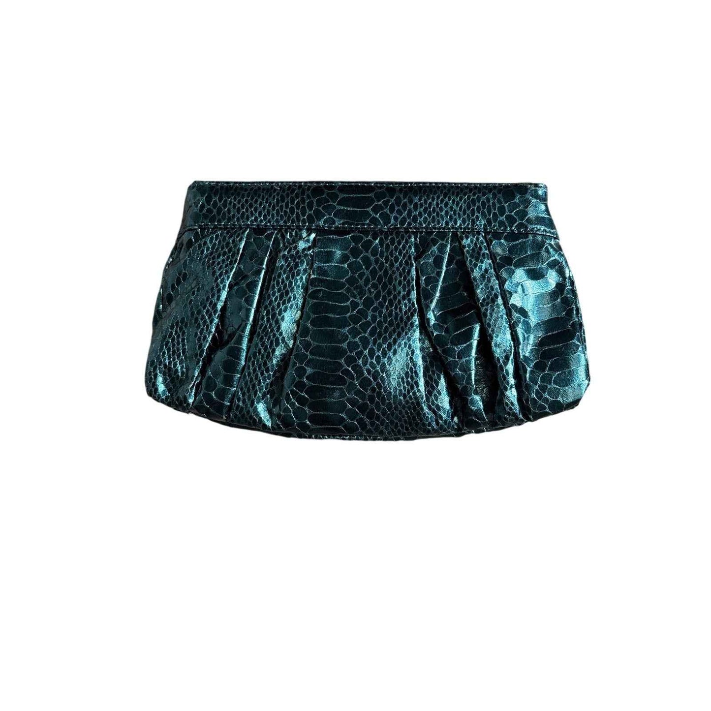Carlos Falchi Dark Green Metallic Snake Skin Crossobody /Clutch Purse Sz 10"x6"