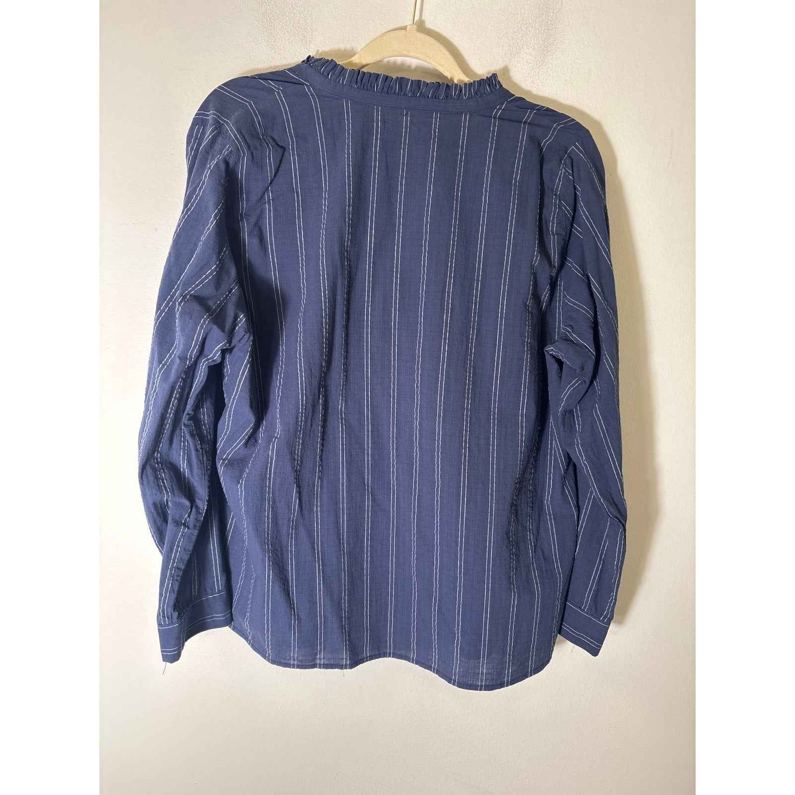 209wst38 Blue White Stripe Long Sleeve Snap Up Top Sz XL
