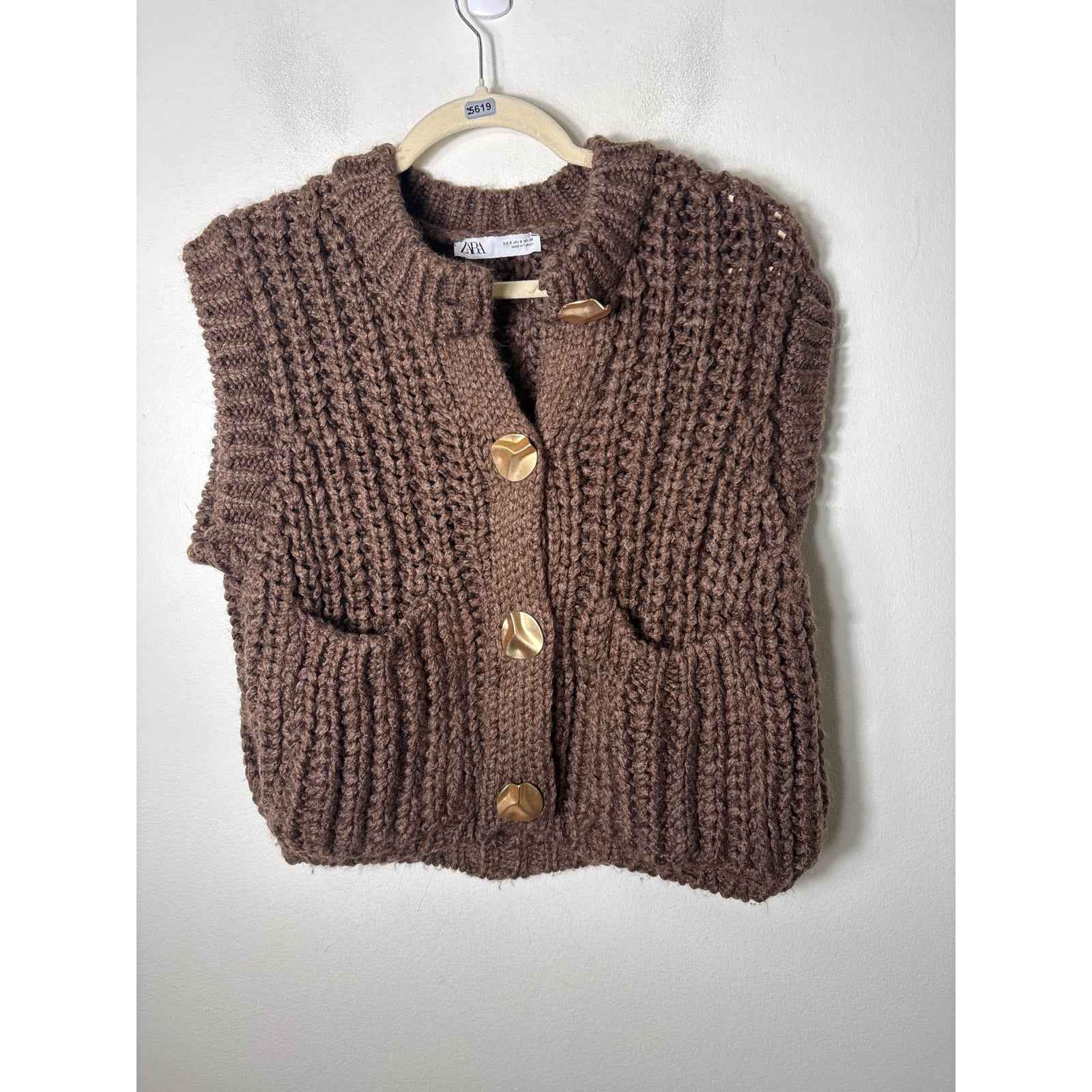 Zara Brown Large Knit Cropped Sweater Sz S