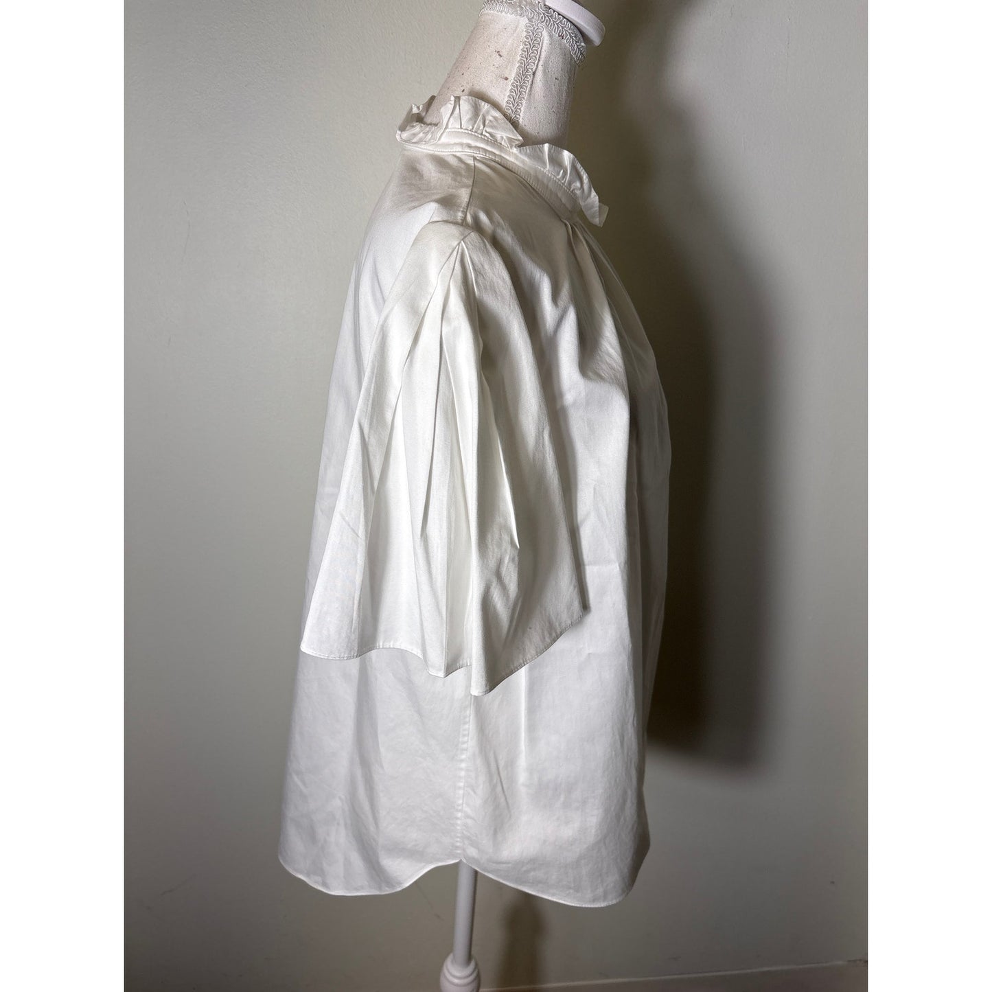 Adam Lippes White Shoulder Button Short Sleeve Cotton Blouse Sz 10