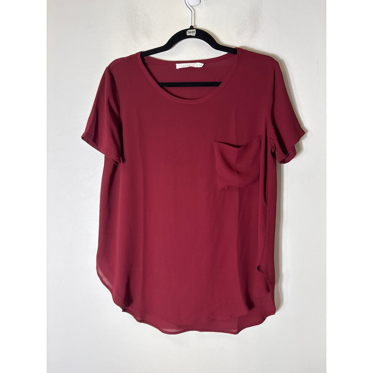LUSH Maroon Short SLeeve Crew Neck Front Pocket Shirt Sz S