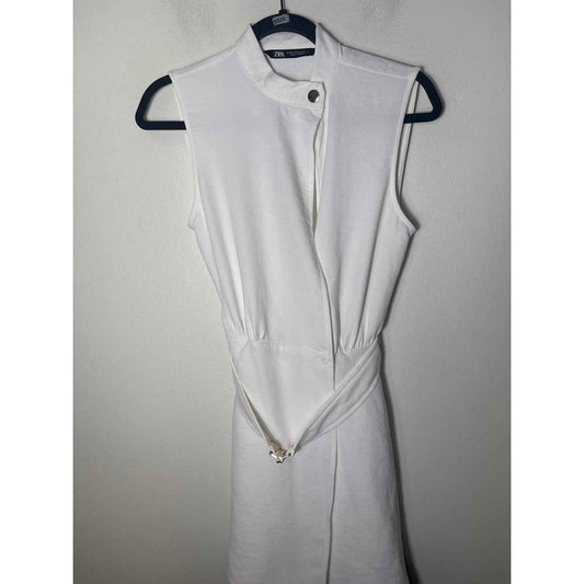 Zara White Sleeveless Belted Mini Dress Sz XS
