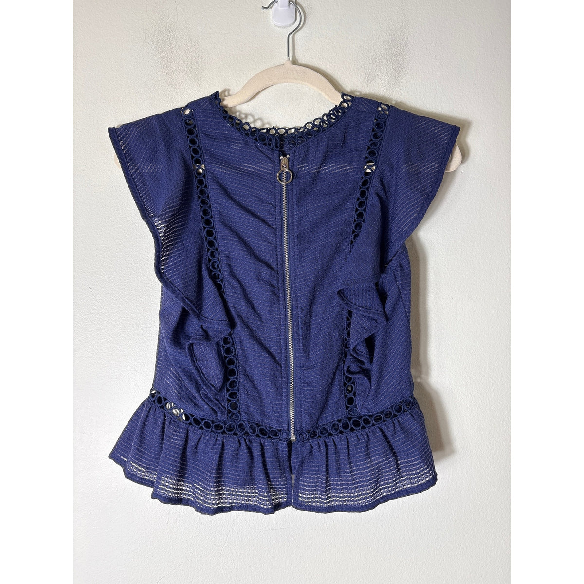 Moon Rier Deep Blue Flutter Sleeve Top Sz M