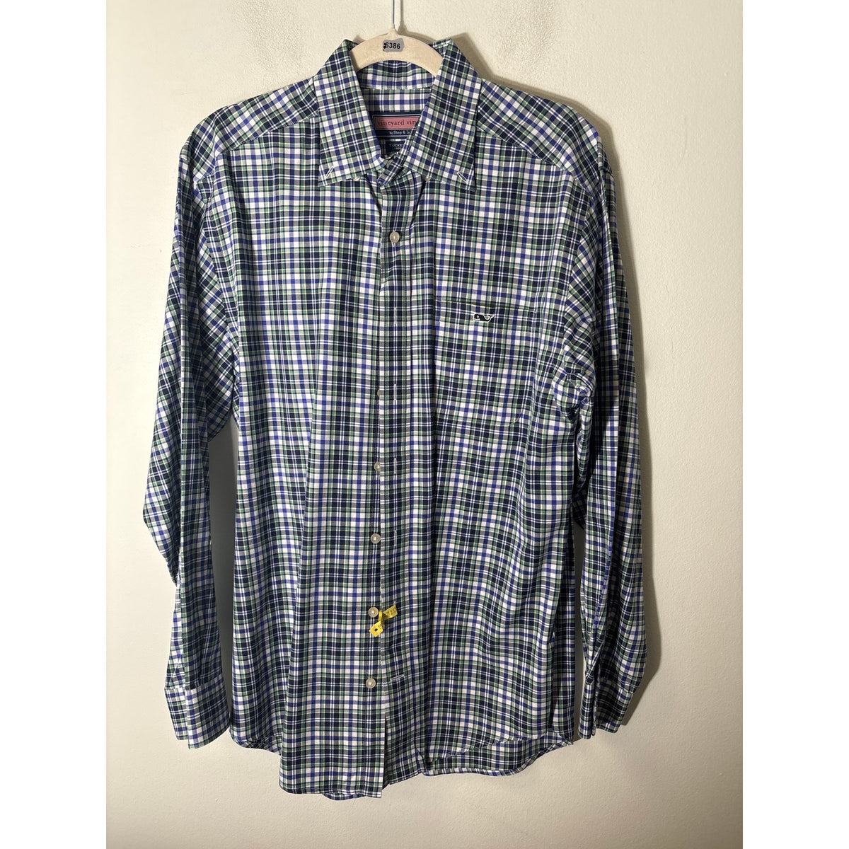 Men's Vineyard Vines Royal Blue Green and White Plaid Tucker Shirt Sz M