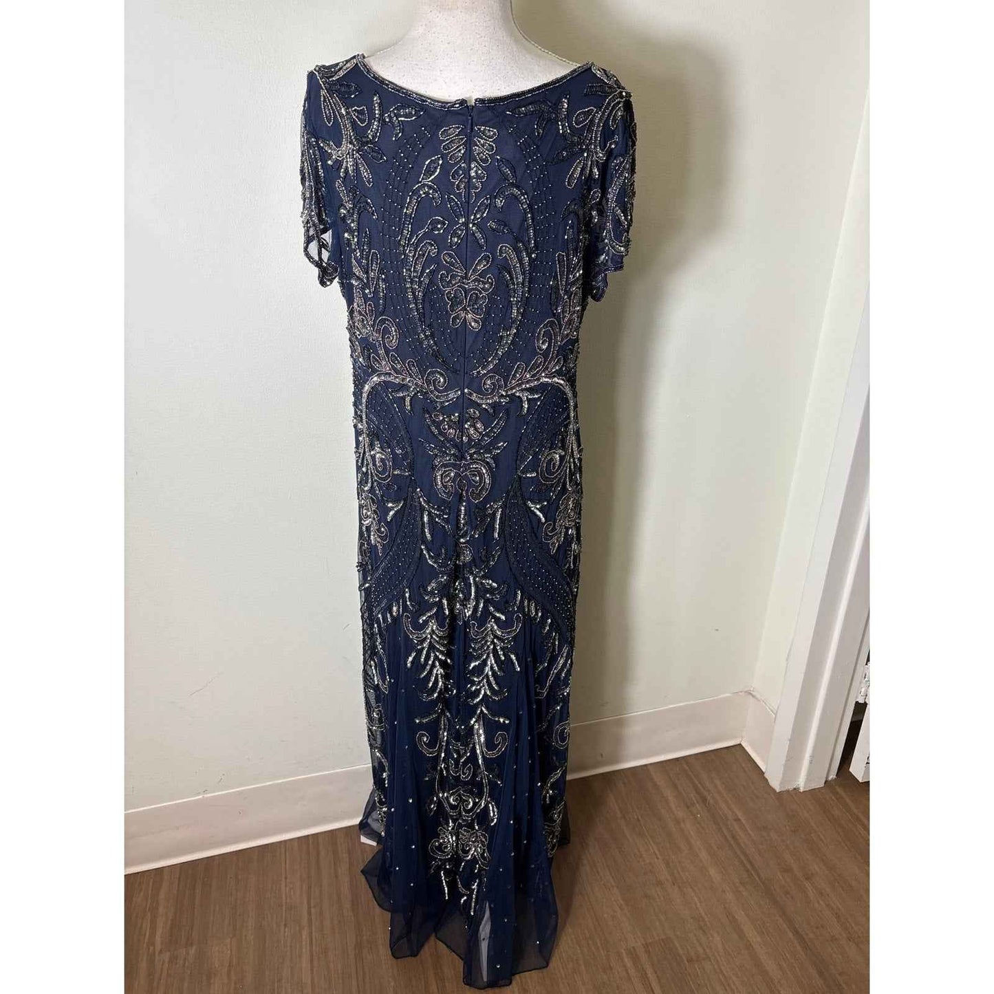 Pisarro Nights Navy With Gold and Silver Sequin Gown Sz 14
