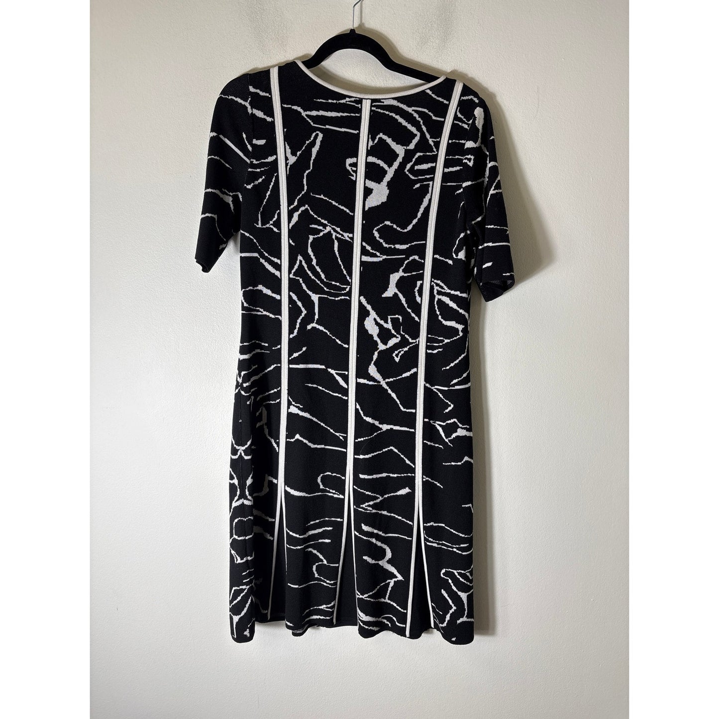 Ming Wang Black White Short Sleeve Knit Midi Dress Sz XS