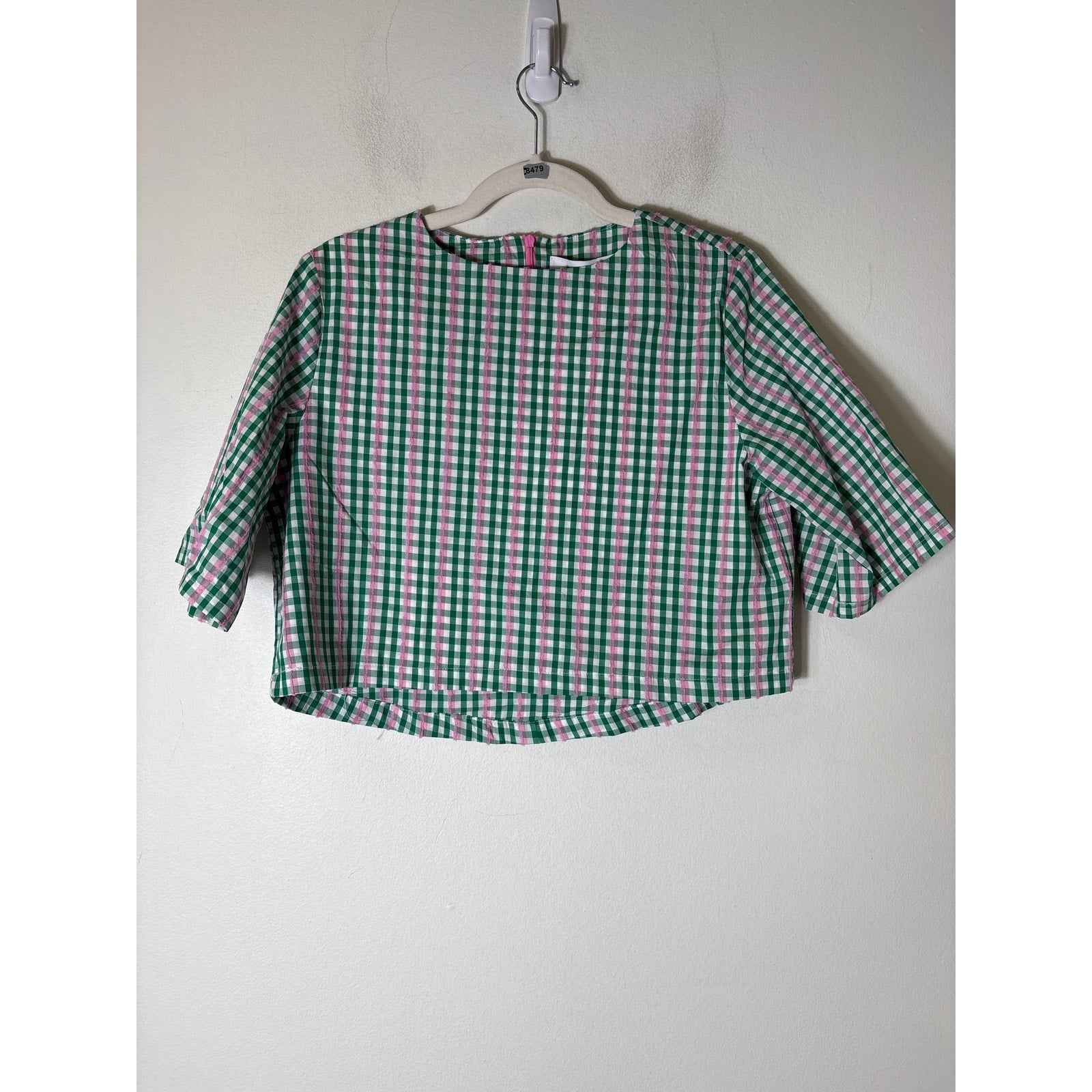 NWT Buru Green and Pink Plaid "Boxy Mom Crop" Sz S