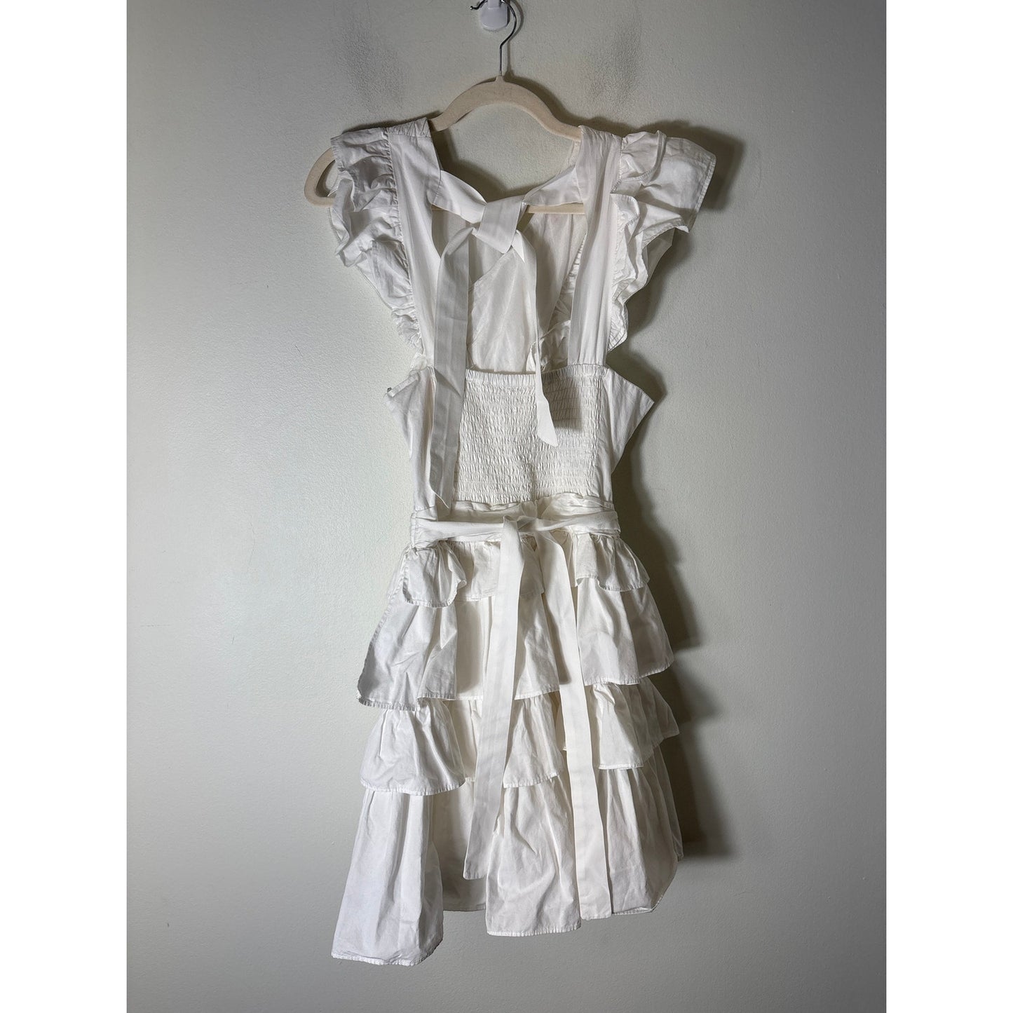 Love the Label White Cotton Flutter Sleeve Ruffle Dress Sz M