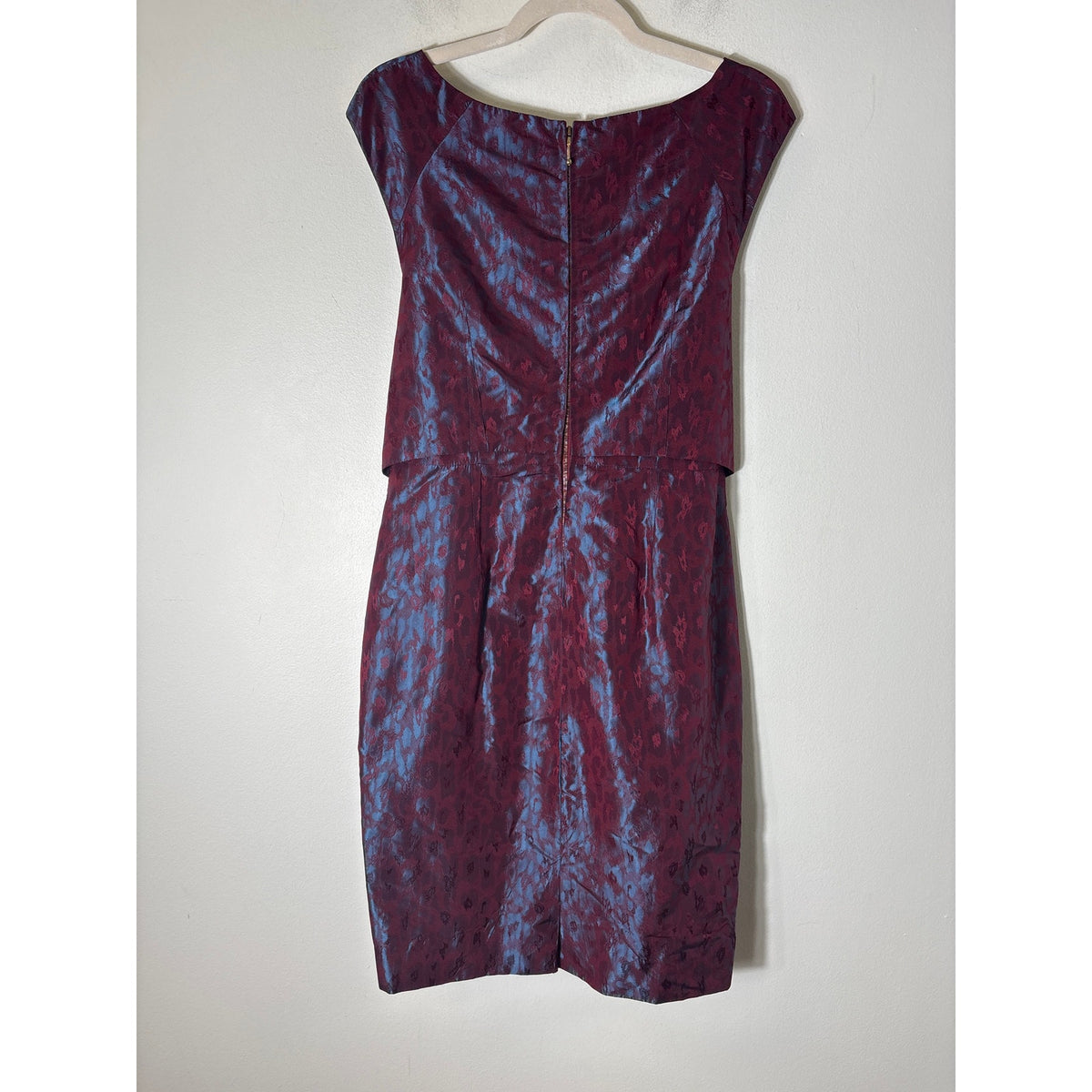 Peter Som Maroon and Blue Cap Sleeve Midi Sheath Dress Sz 12