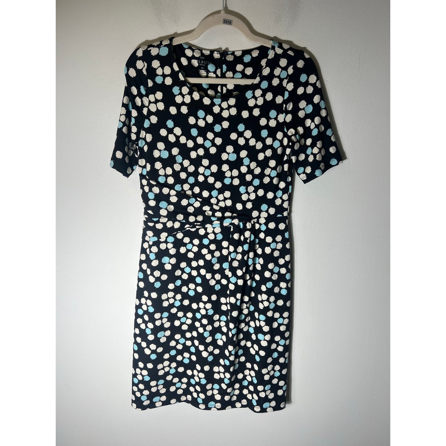 Talbot's Black White Teal Print Half Sleeve Knee Length Dress Sz MP
