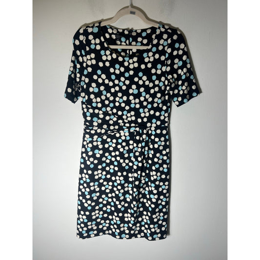 Talbot's Black White Teal Print Half Sleeve Knee Length Dress Sz MP