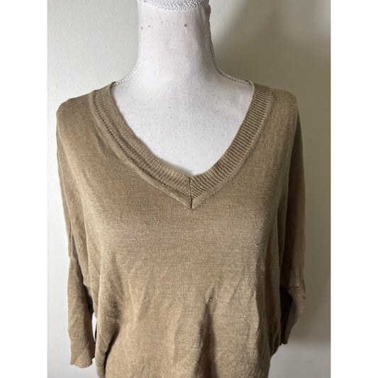 Estheme Paris Olive Green Lightweight Batwing Short Sleeve Pullover Sweater Sz M