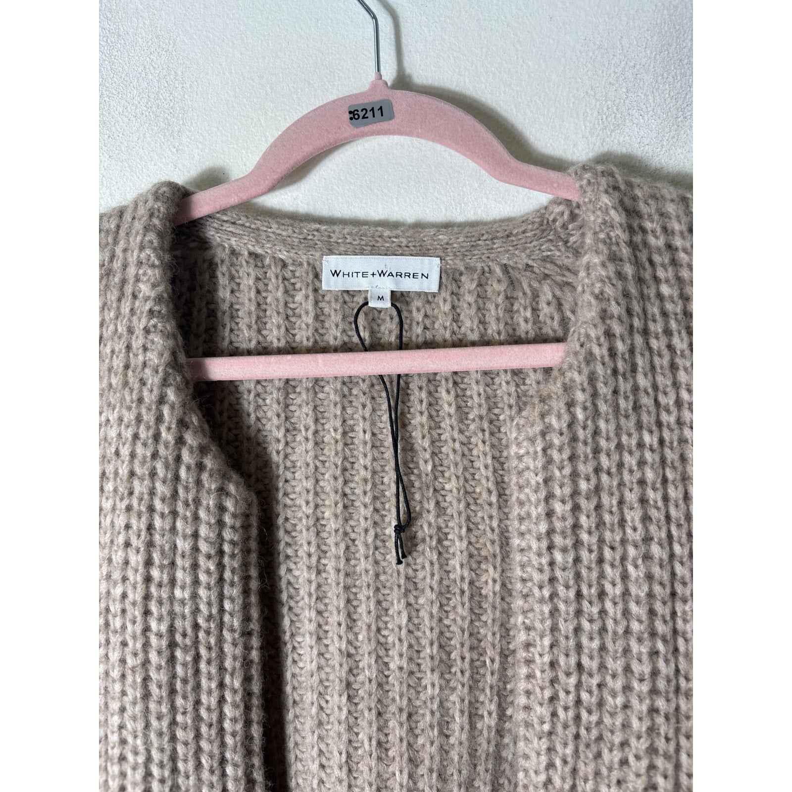 White + Warren Tan Front Pocket Cardigan Sz M