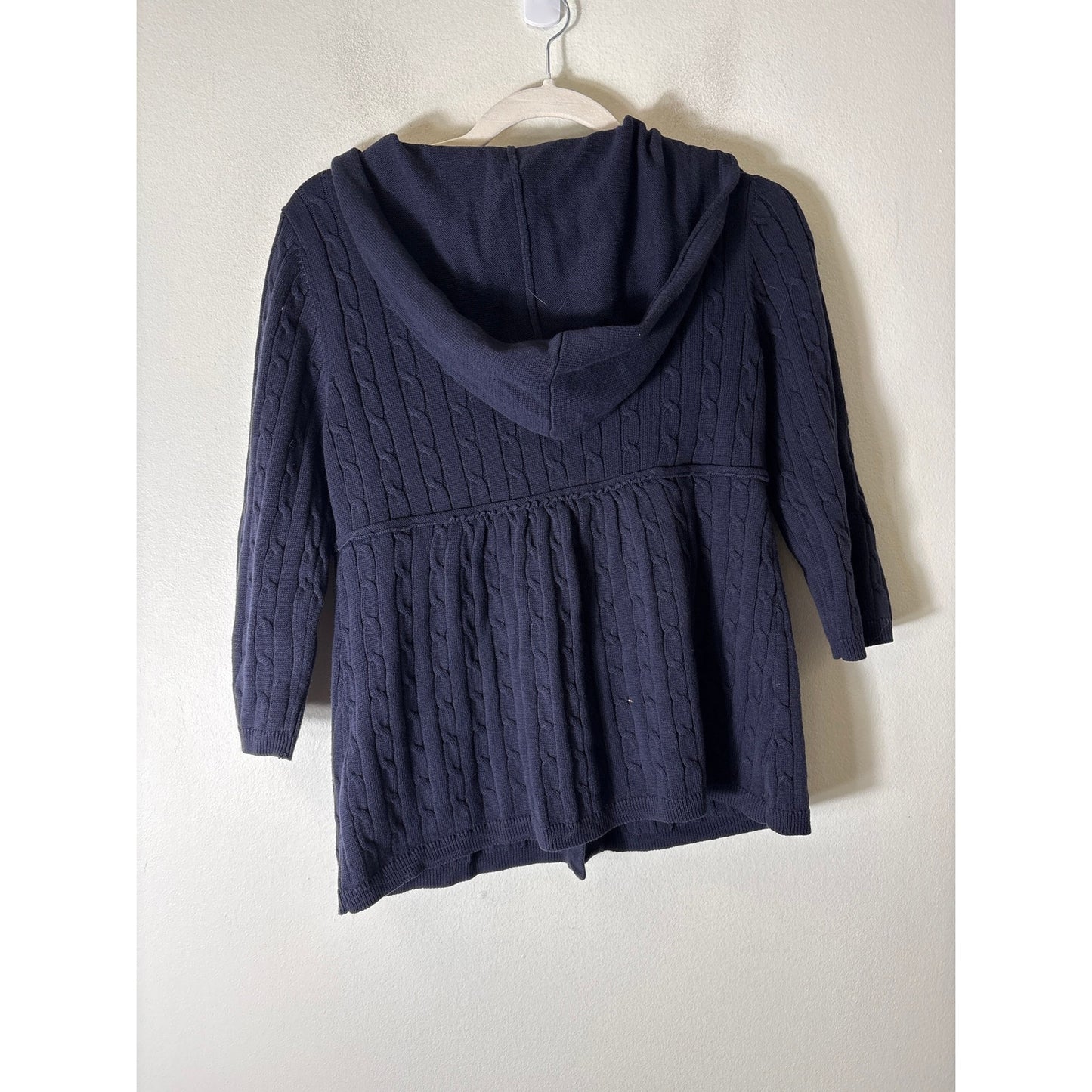 Loft Navy Blue Cable Braid Hooded Cardigan Sz S