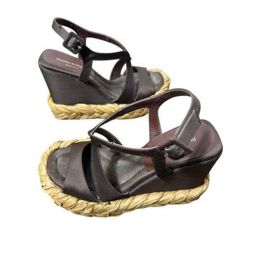 Paloma Barcelo Brown Raffia Wedge Platform Sandal Sz 38