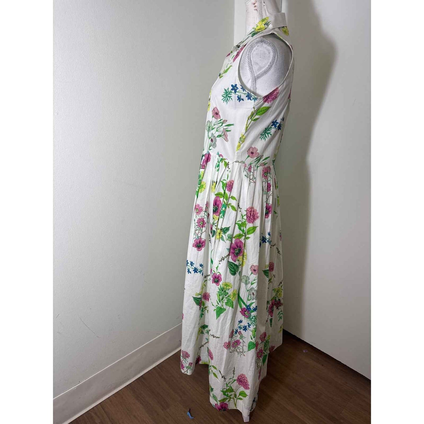 Buru White Cotton Floral Maxi Dress Sz S
