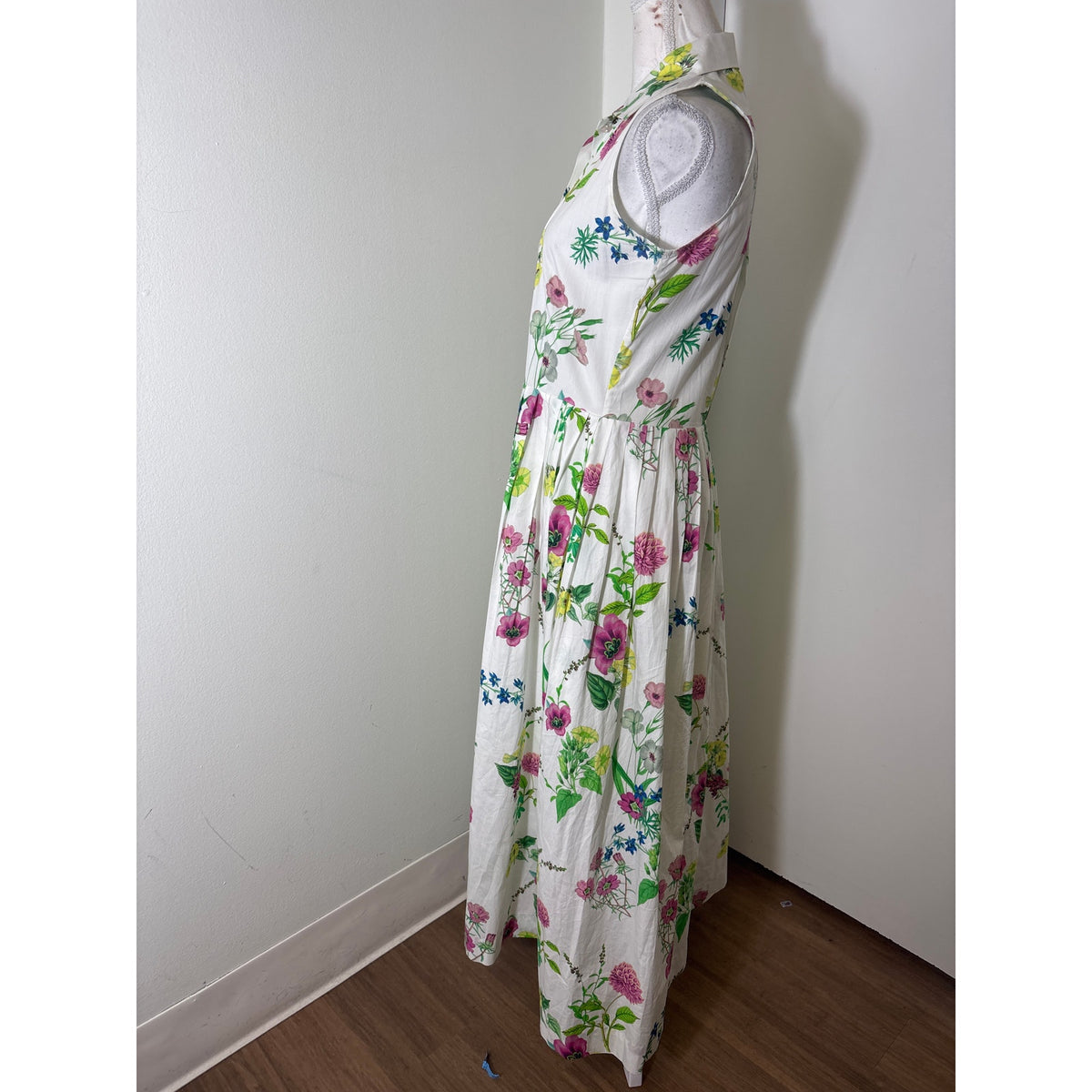 Buru White Cotton Floral Maxi Dress Sz S