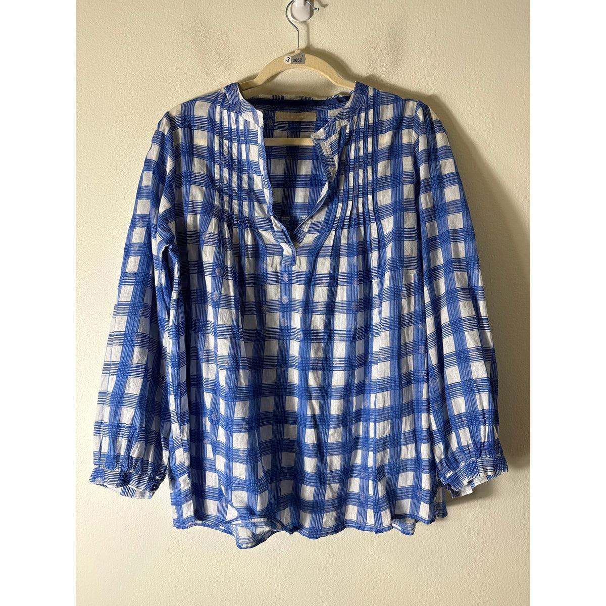 Lola Australia Blue and White Gingham Long Sleeve Shirt Sz S