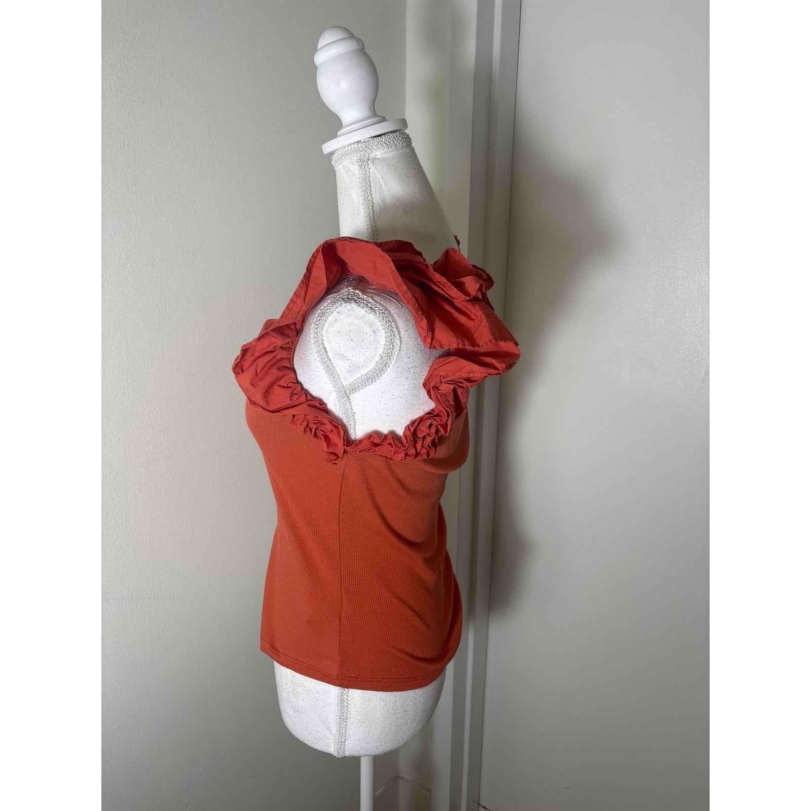 Ulla Johnson Dark Orange Mixed Media Cotton Sleeveless Ribbed Tank Sz XS