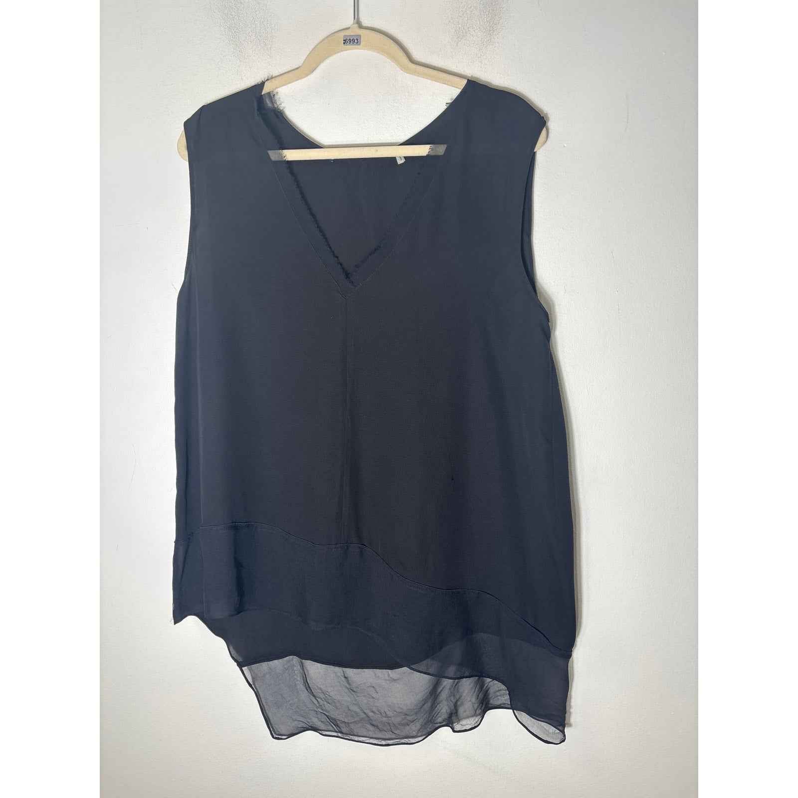 Tahari Black Sheer Layered Sleeveless Top Sz XL