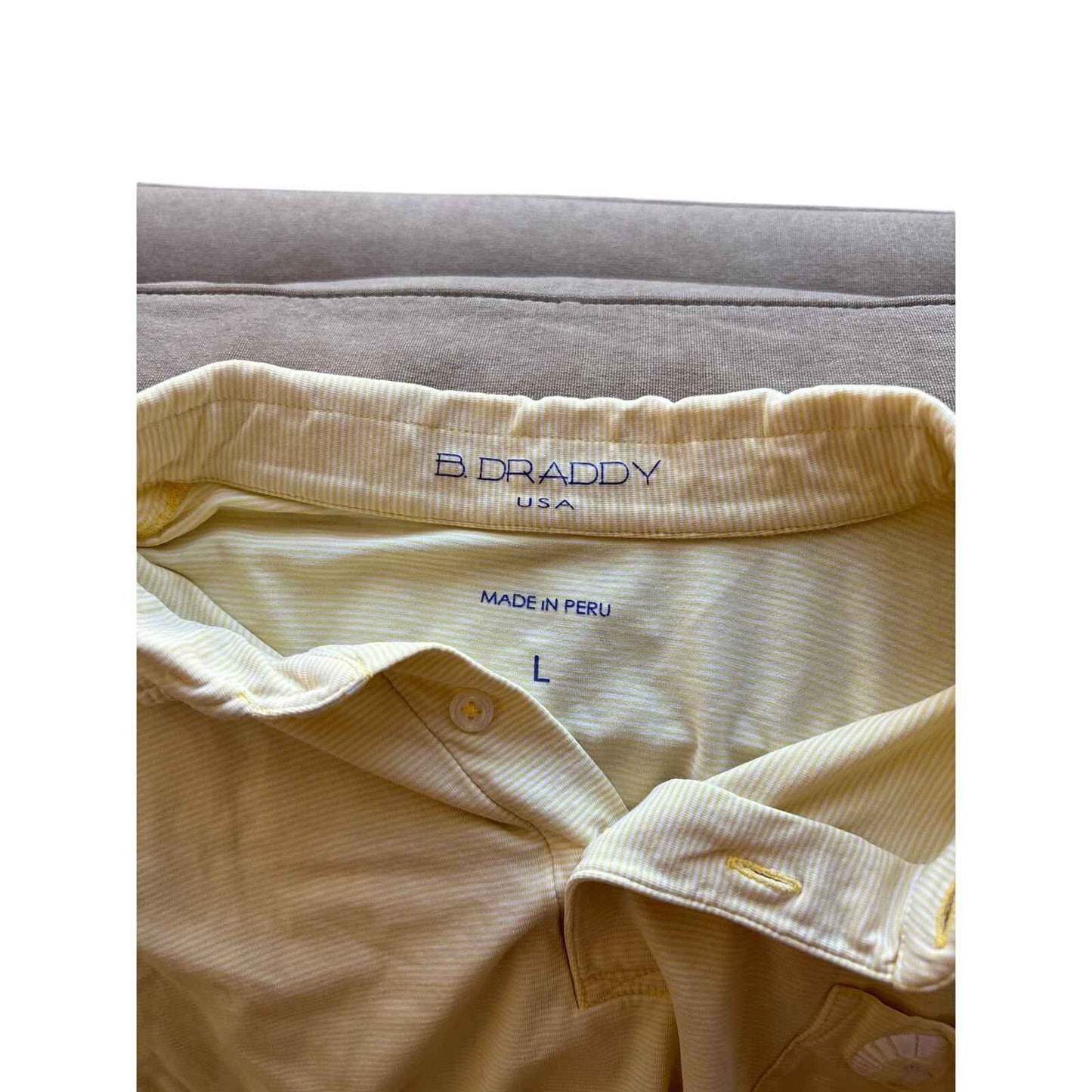 Men's B Draddy Yellow White Stripe Short Sleeve Spartan Shirt Sz L