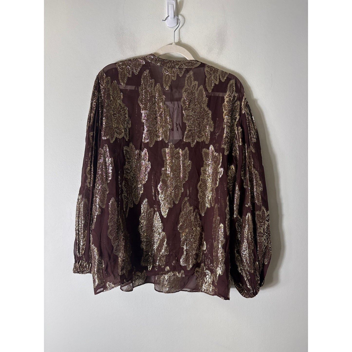 Zara Brown and Gold Threaded Sheer Top Sz L