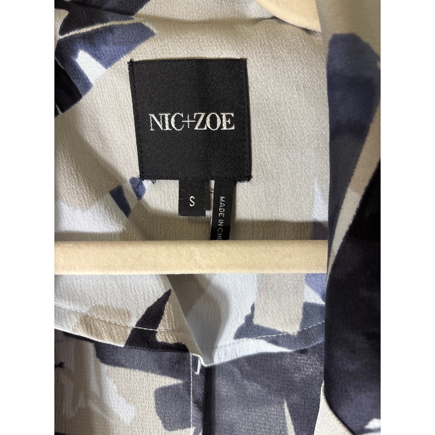 Nic + Zoe Blue Black Inky Flowers Satin Crepe Long Jacket Sz L