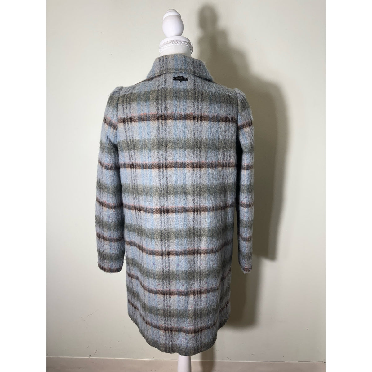 Twin Set Simona Barbieri Blue Plaid Long Sleeve Coat Sz XS