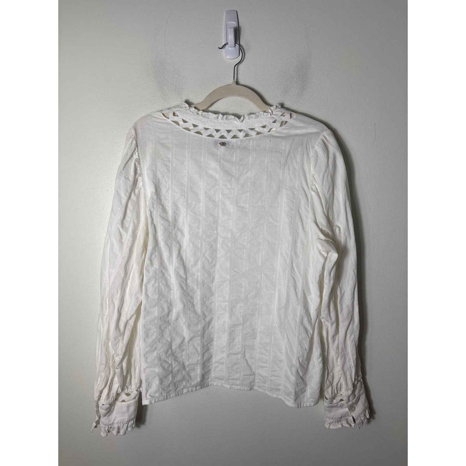Sam Edelman White Ric RacLong Sleeve Blouse Sz L