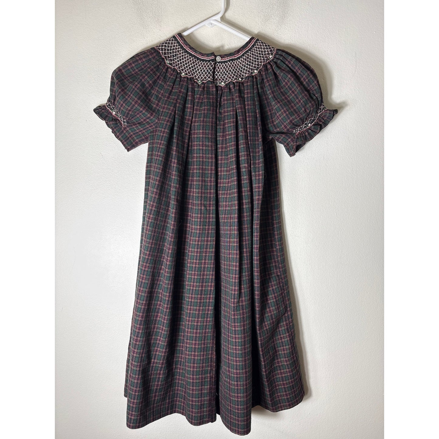 Girls Vintage Rosalina Green,Navy&Brown Plaid Flannel Puff Sleeve Dress Sz7