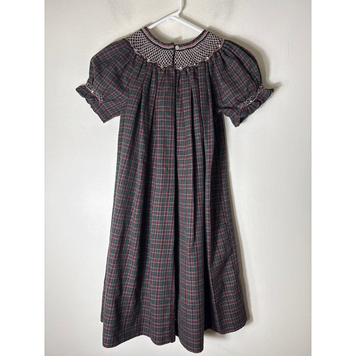 Girls Vintage Rosalina Green,Navy&Brown Plaid Flannel Puff Sleeve Dress Sz7