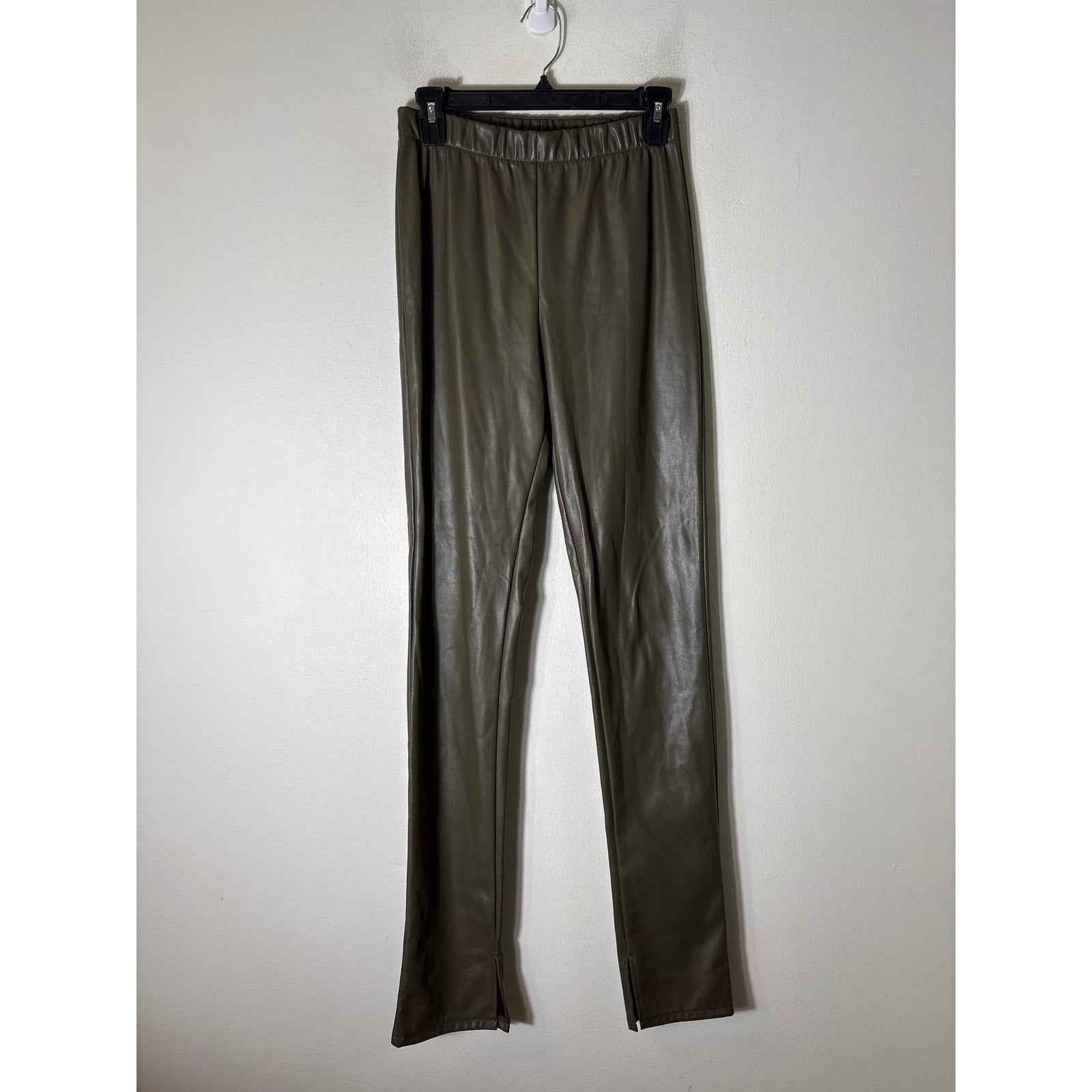 Goldie Army Green Pull On Faux Leather Straight Leg Pants Sz M
