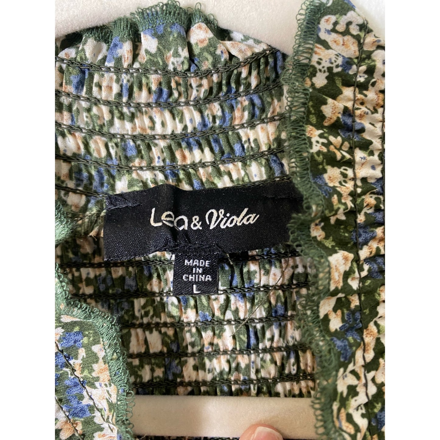 Lea and Viola Green Floral Long Sleeve Knee Length A Line Dress Sz L