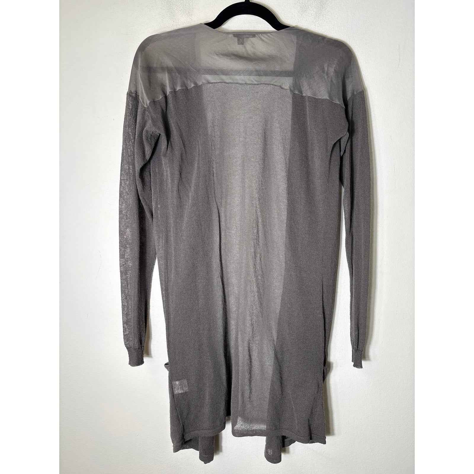 Theory Gray Long Sleeve Mixed Media Long Cardigan Sz S
