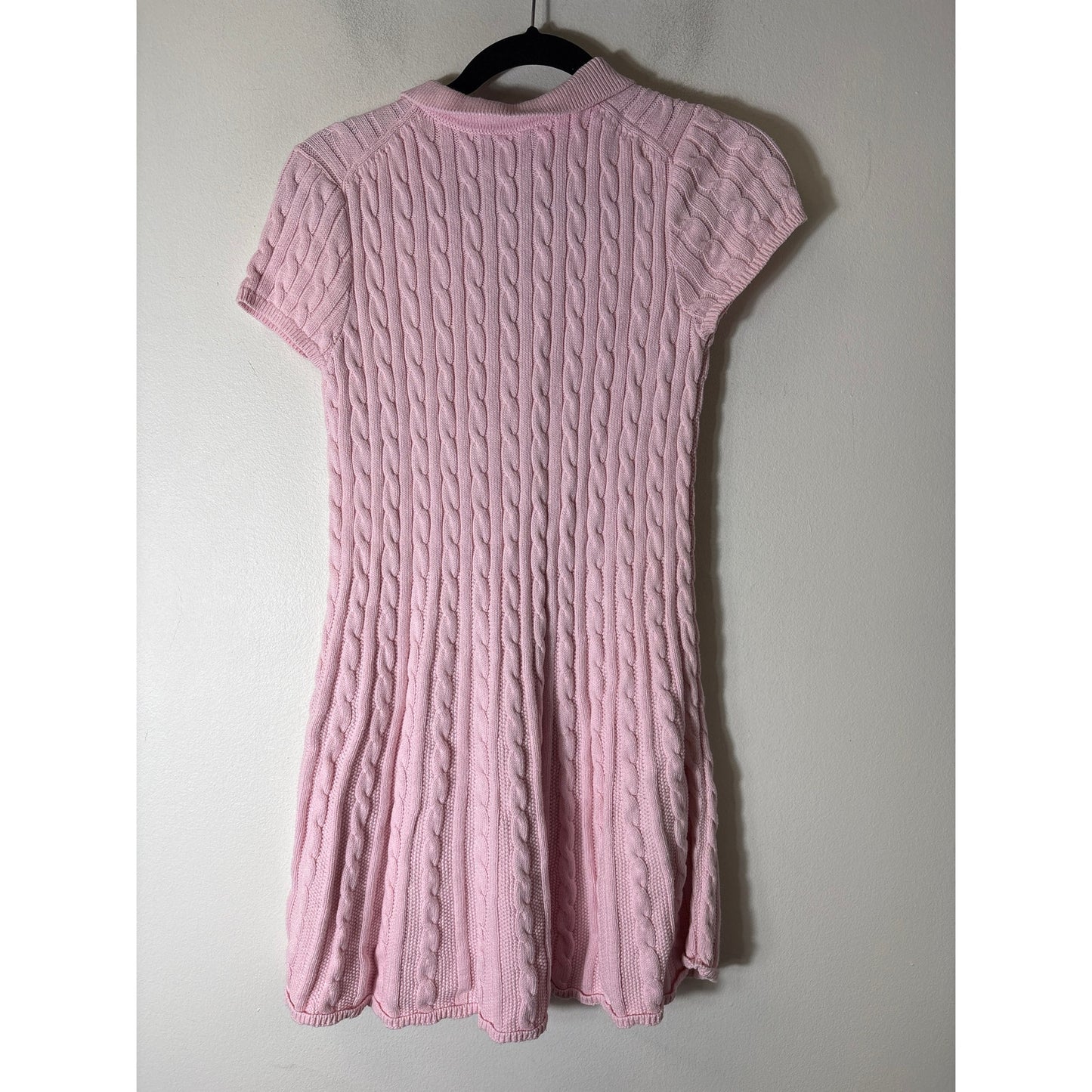 Girls Polo Ralph Lauren Pink Cable Knit Cap Sleeve Knee Length Dress Sz 16 (L)