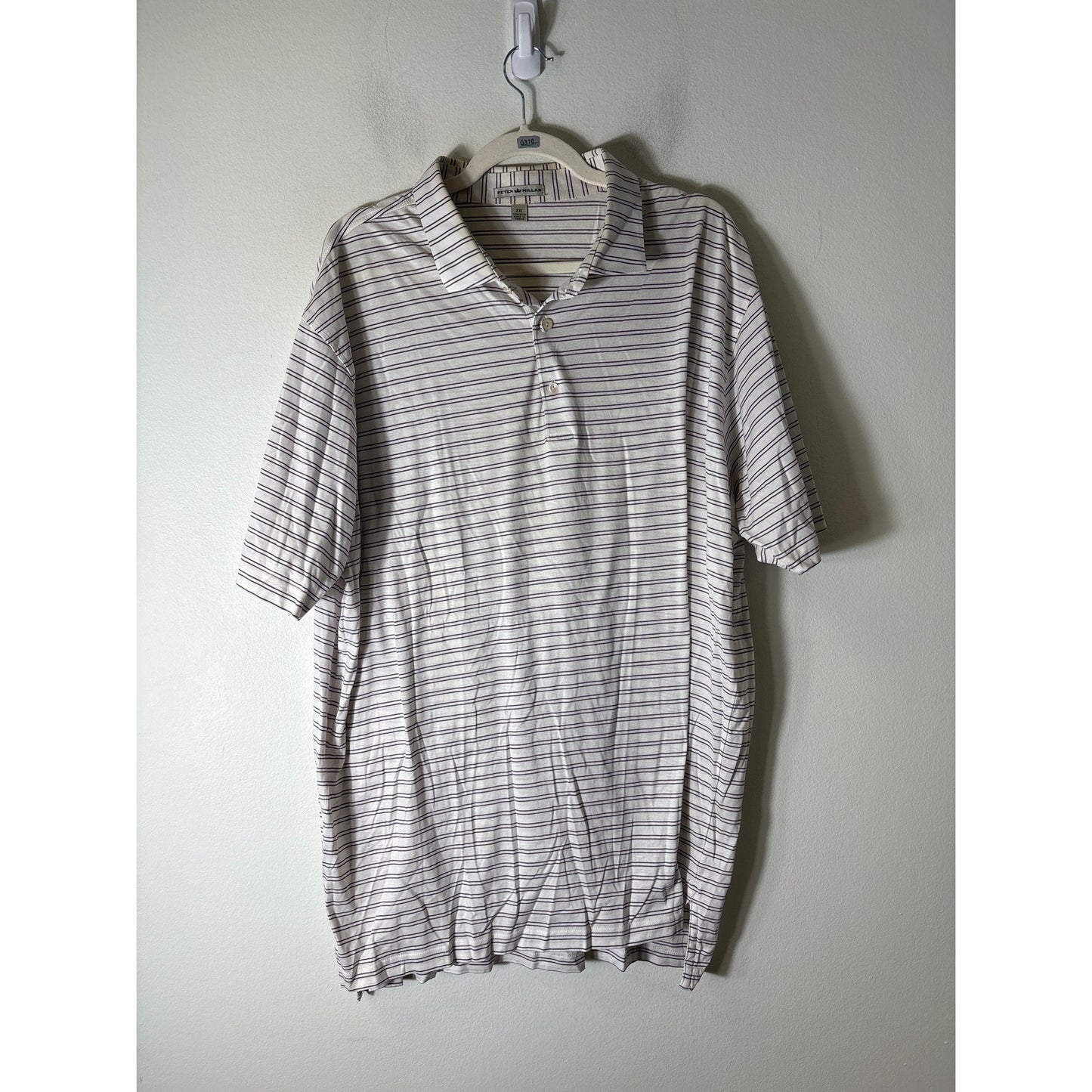 Mens Peter Millar Purple Stripe Short Sleeve Polo Style Shirt Sz XXL