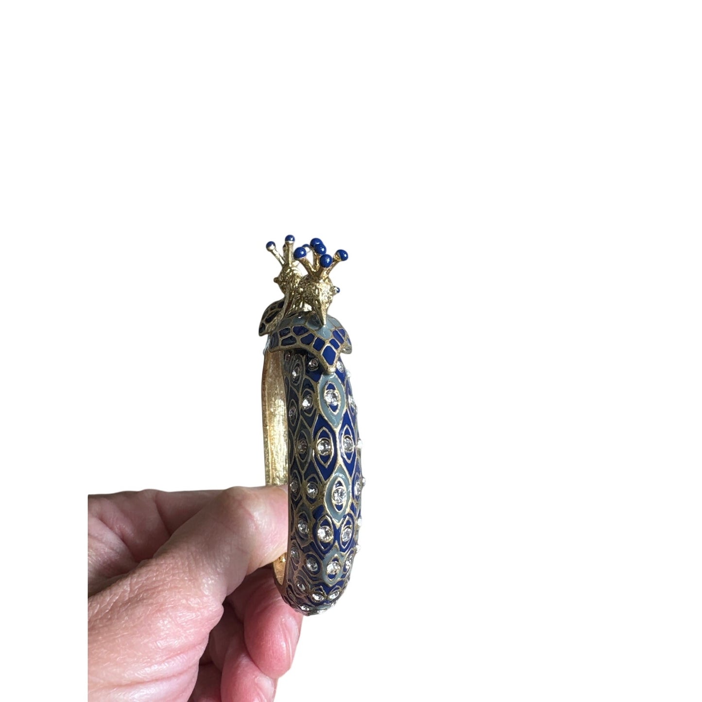 Vintage Gold Plated Peacock Bangle with Faux Saphires and Diamonds